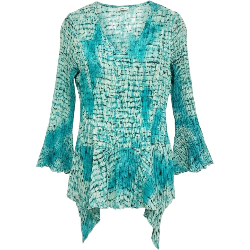 Jaipur Y2K Blue Tie Dye Plisse Bell Sleeve‎ Fairy Whimsical Top Size Medium
